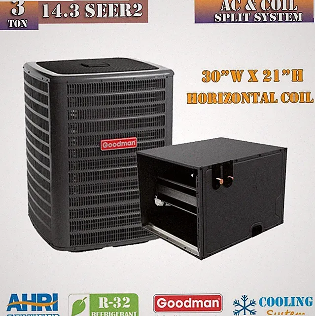 3 Ton 14.3 SEER2 Goodman AC With 30" Wide Horizontal Cased Coil R32 Split System