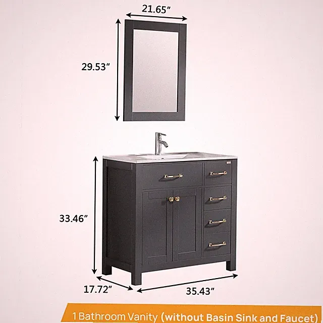 36 Inch Bathroom Vanity w/Mirror, Gray Painting Cabinet Base No Sink Included