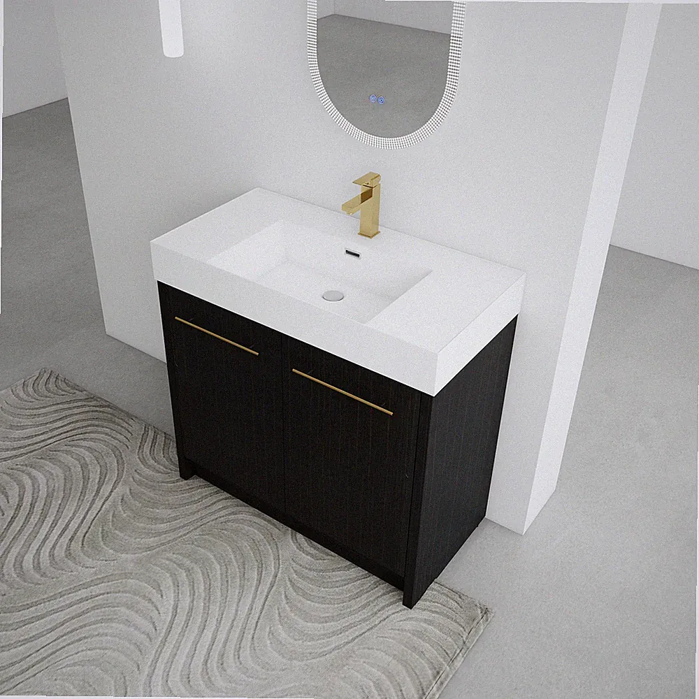 36 Inch Plywood Freestanding Bathroom Vanity with Resin Sink Door Cabinet Black