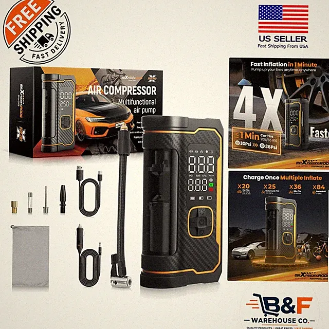 4X Faster Inflation - 150PSI Cordless Tire Inflator with Digital Gauge and Light