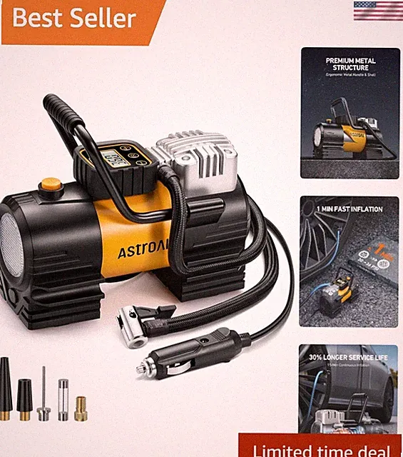 Compact 12V Digital Tire Compressor with Rapid Inflation & Automatic Shut-Off