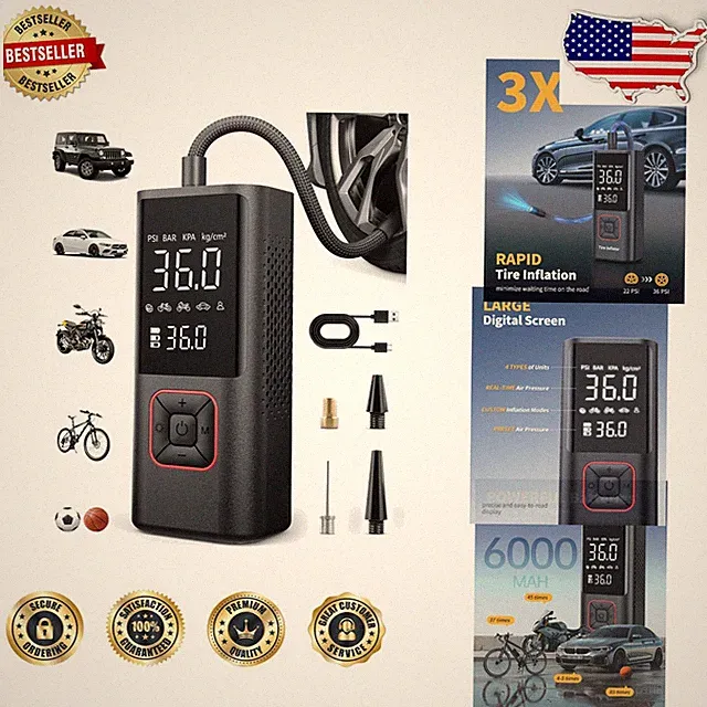 Cordless Tire Inflator Portable Air Compressor 150PSI Auto Shutoff