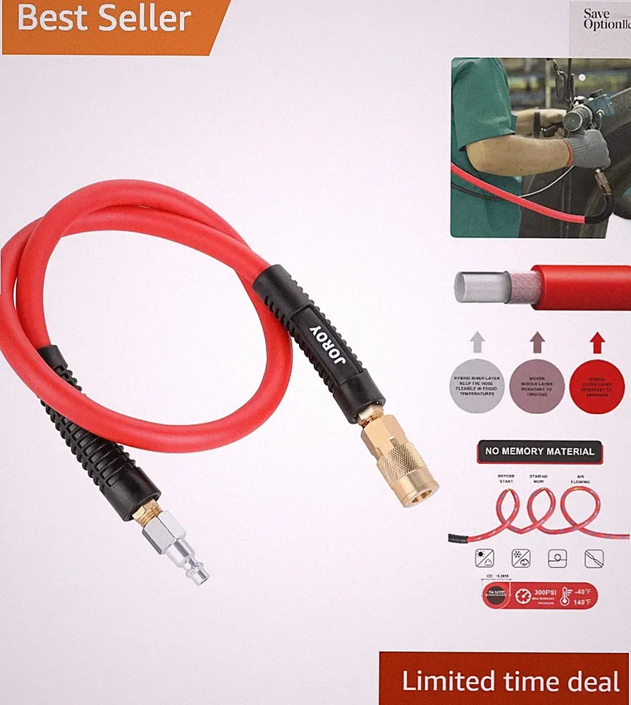 Durable 3/8-Inch Hybrid Air Compressor Hose - 3 FT Kink-Resistant & Heavy Duty