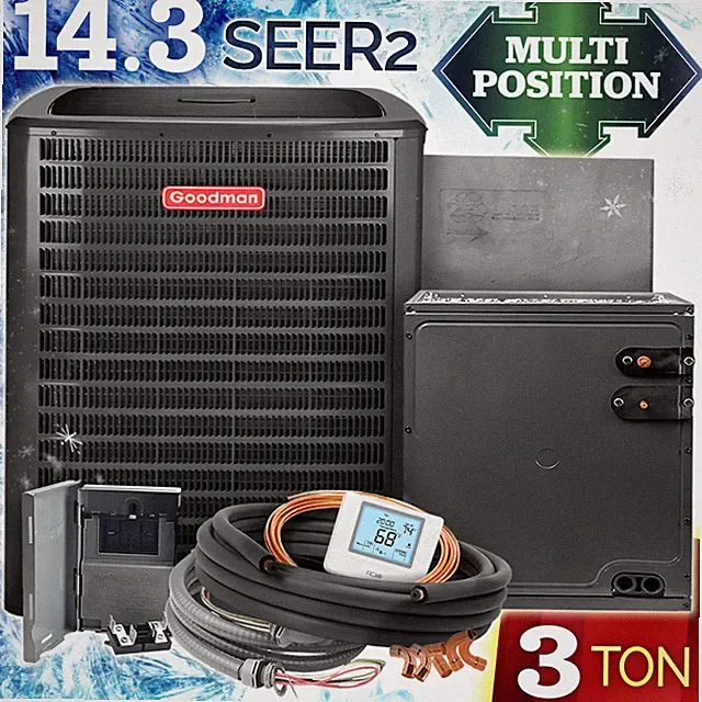 Goodman 3 Ton R32 Central Air Conditioner Unit & Evaporator Coil AC Split System