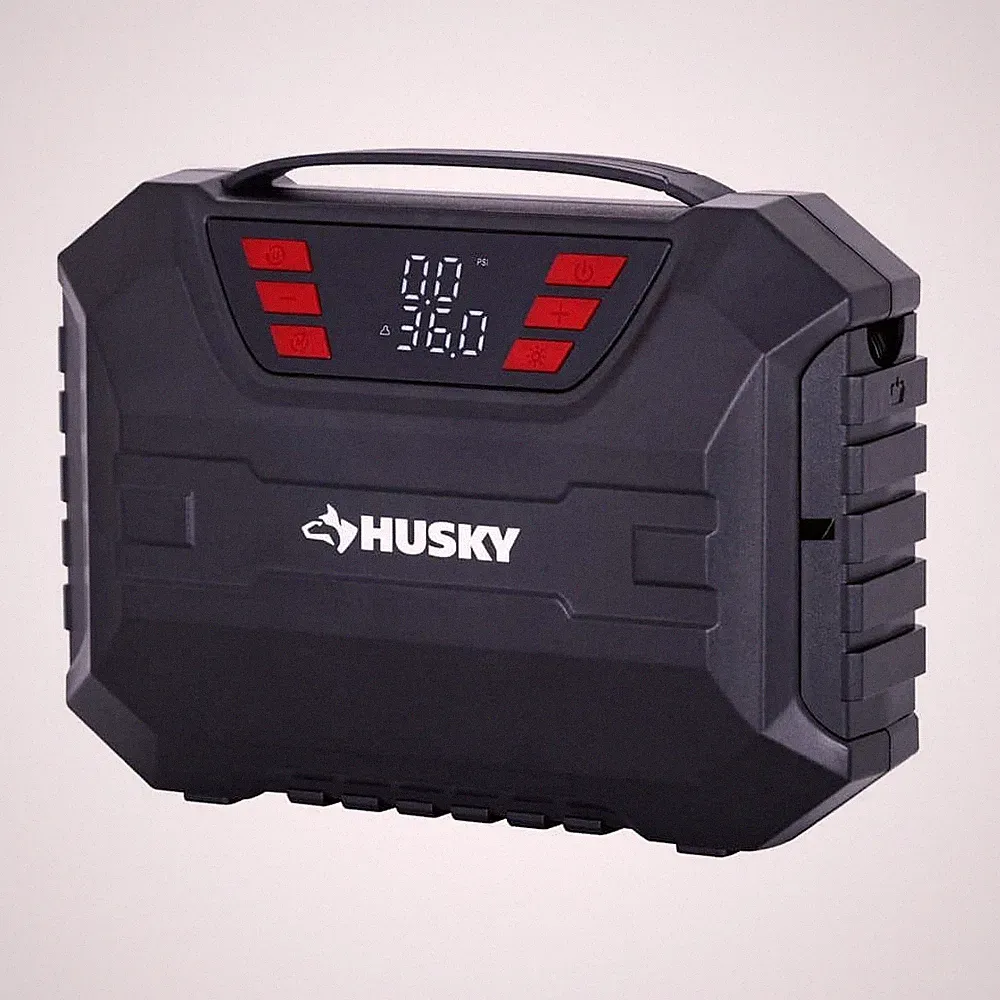 Husky 12-Volt DC Compact Quick Flow Air Compressor w/ Digital Gauge & LED Light