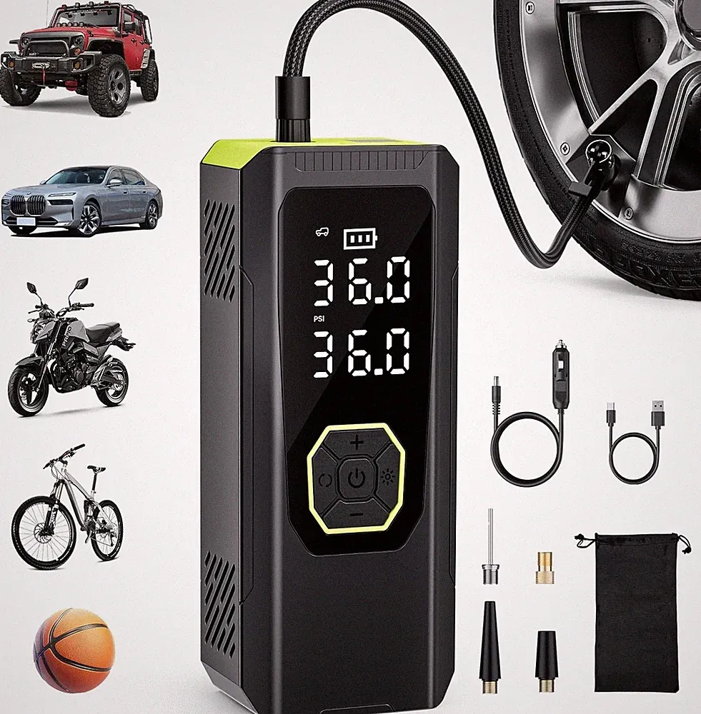 Portable Tire Inflator, 144PSI Air Compressor with Pressure Gauge for Vehicles