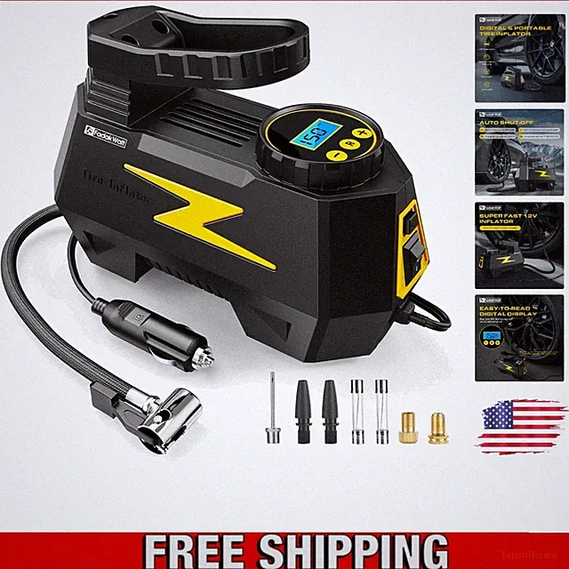 Versatile Tire Air Compressor with LED Light & 150PSI Gauge for Quick Inflation